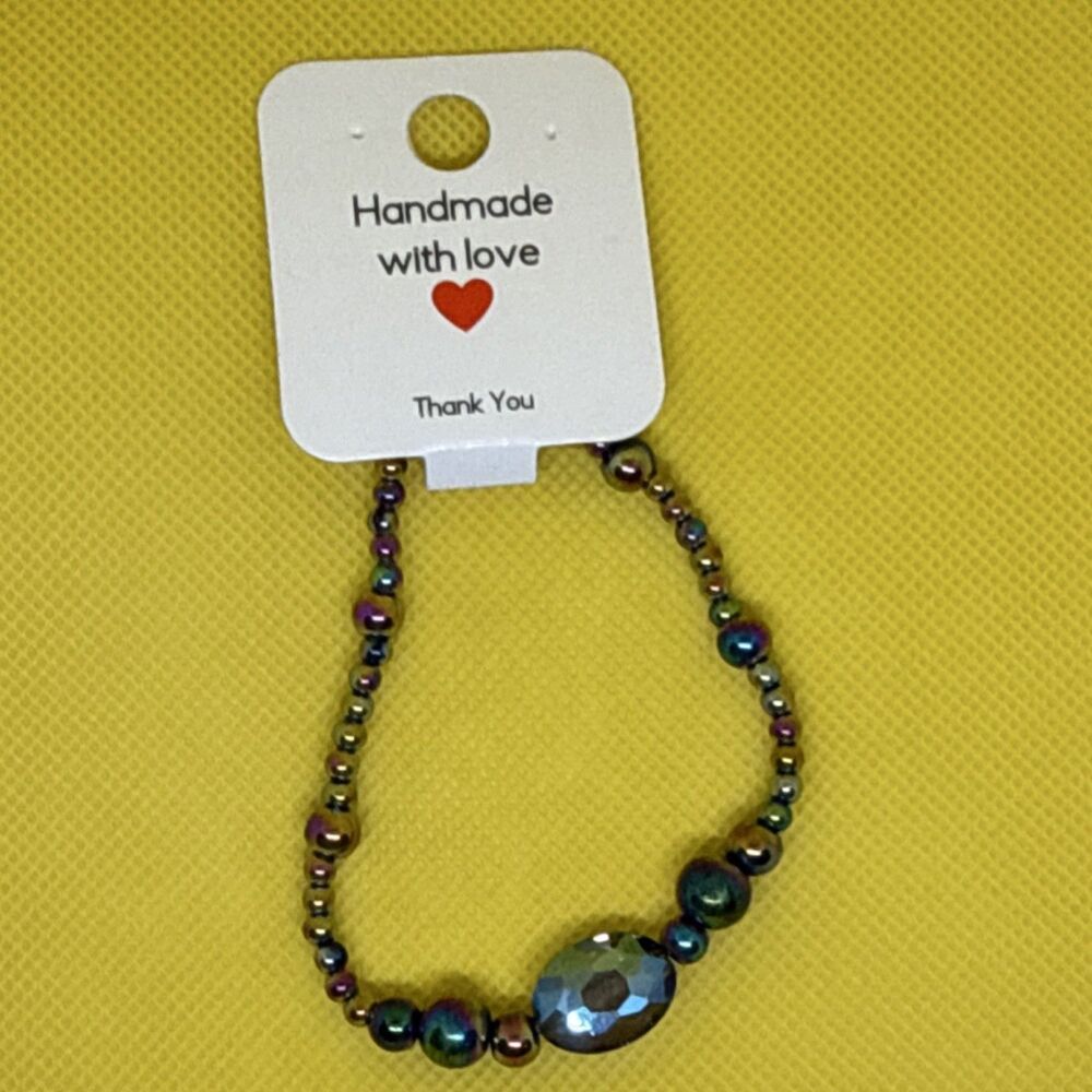 Handmade Multicolor Beaded Glass Bracelet with Oval Center Bead